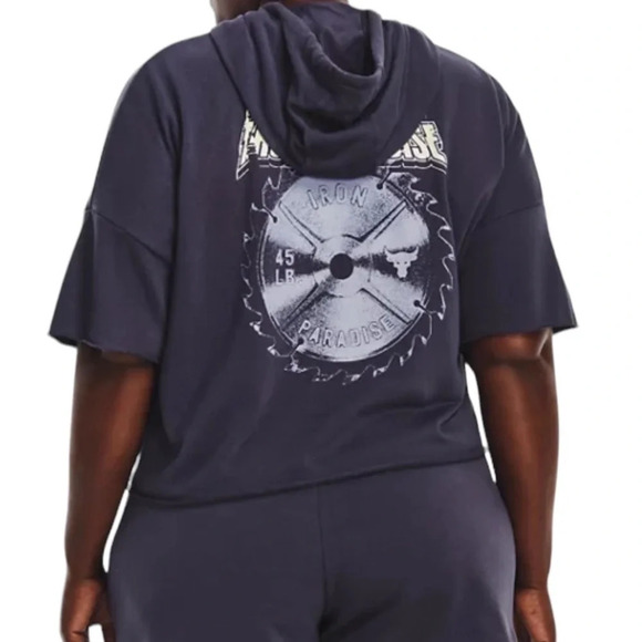 Under Armour Project Rock Rival Terry Short Sleeve Navy Fitness Hoodie Size 2X - Picture 4 of 12